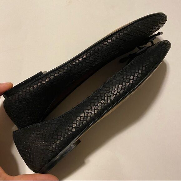 Halogen Black snake print leather round toe ballet flats shoes shoestring bow 8M - Picture 8 of 11
